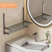 [1pc Stainless Steel Towel Rack] Musurjoy Stainless Steel Towel Rack, Casual Style Wall Mounted, Chrome Finish, Multi-Layer, No Drill Installation, Strong Load-Bearing For Bathroom Kitchen Storage, Compatible With Various Wall Surfaces, Towel Racks - Multicolor - View 7