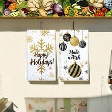 1set/2pcs/100pcs Winter Golden Snowflake Pattern Kitchen Towels And Dish Towels, Suitable For Restaurant, Kitchen, Bathroom Interior Decoration, Party Decoration, Can Be Given As Holiday Gifts