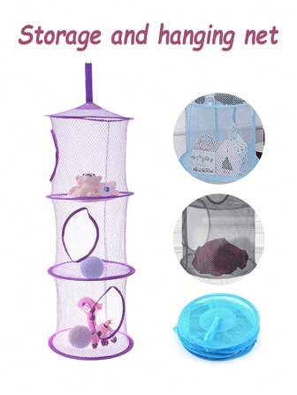 1 opvouwbare opbergmand met 3 lagen, ophangmand van gaas met 3 compartimenten, opvouwbare opbergtas voor kleding, ruimtebesparend voor wasgoed, bh's en sokken