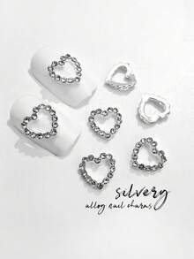 10Pcs Heart-Shaped Rhinestone Nail Art Decorations, 3D Metal Heart Nail Jewelry Accessories Suitable For Girls And Women Nail Supplies Nails Nail Charms Nail Gems