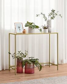 VASAGLE Console Table, Side Table, Tempered Glass Tabletop, Modern Sofa Table, Easy Assembly, With Adjustable Feet, For Living Room, Hallway, Gold And Transparent - Gold - View 3
