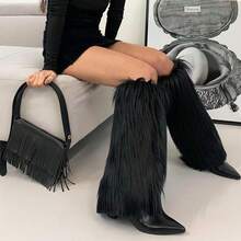 OSPNIEEK Womens Faux Fur Furry Leg Warmers - 黑色 - 查看 5