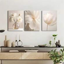 1 peça/3 peças pôsteres de artes de parede botânico moderno boêmio bege flores brancas plantas pinturas em tela impressões para decoração de casa sala de estar quarto escritório dormitório design de fundo imagem presentes descolados moldura opcional - Multicolorido - Ver 1