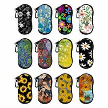1pc Retro Flowers Printing Eyewear Cases Cover Sunglasses Case Sunflower Chrysanthemum Glasses Box With Zipper Portable Eyeglass Cases