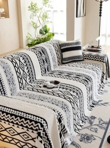 1pc Bohemian Style, Winter Warm Material Sofa Cover, Soft & Skin-Friendly, Pet Friendly, Anti-Slip, Anti-Dirt, Anti-Scratch, Machine Washable, Suitable For All Seasons, Can Be Used For Outdoor Sofa Chairs, Fits 1-Seat, 2-Seat, 3-Seat, 4-Seat Sofas - Black - View 4