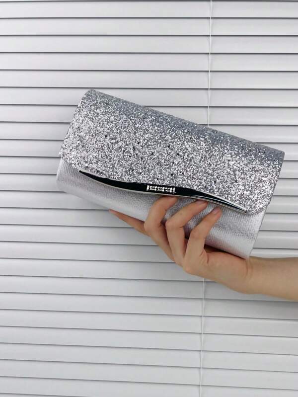 Shiny Women's Evening Clutch Bag, Decorated With Metal Accessories, Suitable For Party, Wedding And Night Events