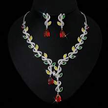 3pcs Silver-Color, Multi-Color Options Women Earrings, Necklace, Jewelry Set, Suitable For Ladies/Brides/Bridesmaids, Festivals, Parties, Weddings, Banquets, Fashion Jewelry Set, Gift