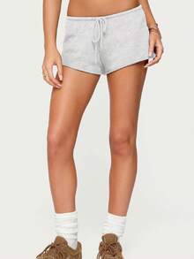 Women Low Rise Sweat Shorts Casual Y2k Drawstring Low Waisted Athletic Shorts Summer Cute Lounge Running Shorts - Xám - Xem 1