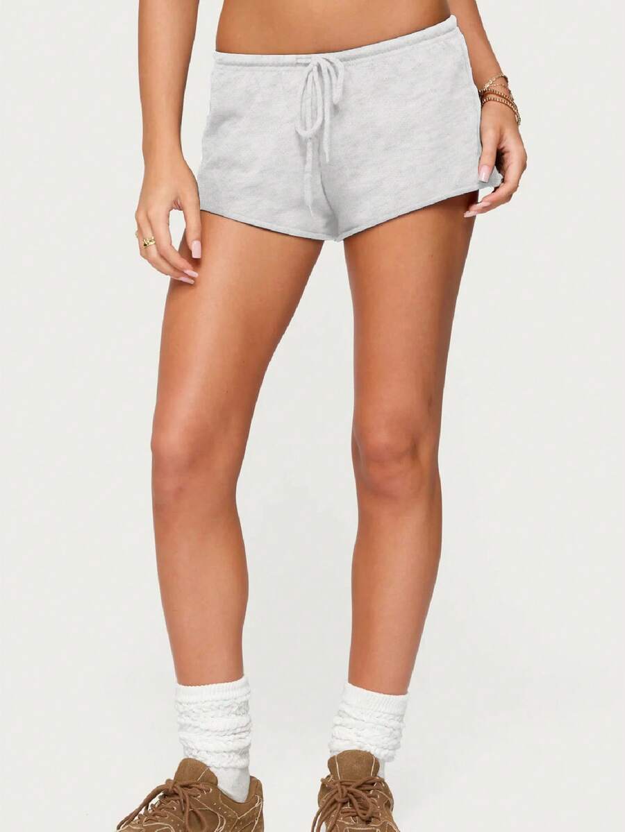 Women Low Rise Sweat Shorts Casual Y2k Drawstring Low Waisted Athletic Shorts Summer Cute Lounge Running Shorts - Xám - Xem 1