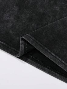 1 件男士圆领短袖 T 恤，复古雪洗工艺，棉质 T 恤，图案，节日礼物 - 黑色 - 查看 4