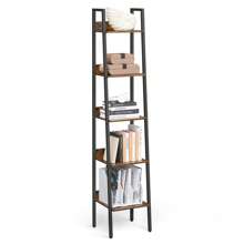 VASAGLE 5 Tier Shelf Ladder Bookcase Storage Stand Office Living Room Bedroom Kitchen Industrial Style Rustic Brown & Black