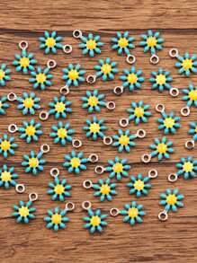 10 Pieces, 10 Colors, 7X10mm Stainless Steel Accessory, Plant Charm, Colorful Droplet Sunflower And Daisy Pendant