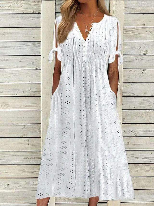 2023 Summer New Cross-Border European And American Women's Clothing  Women's Dress Hole Hollow V-Neck Lace Ruffles