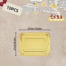 10/20PCS Disposable Light Weight Paper Plates, Gold Rectangular Dinner Plates Bulk For Cookie Dessert Snack Cake, Large Serving Tableware Paper Trays For Wedding, Family Meals, Birthday, Picnics, BBQ, Holiday