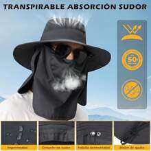 Sombrero de Sol para Hombre, Gorro Pescador Ajustable con Protección UPF 50+, Sombrero con Asa Ancha y Máscara Desmontable para Cara y Cuello,Sombrero de Pesca, Gorra para Sol con Protección Solar UPF 50 Gorro de Pesca con Cubierta Facial Extraíble y Solapa para Cuello, Sombrero Tipo Pescador de Ala Ancha para Pesca Senderismo Hombre Mujer - Beis - Ver 9