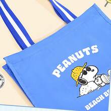 Miniso Snoopy Seaside Diary Series Blue Square Shoulder Shopping Bag, Square Design Offers Large Capacity, Convenient And Fashionable For Daily Outings (1 PC) - Blue - View 4