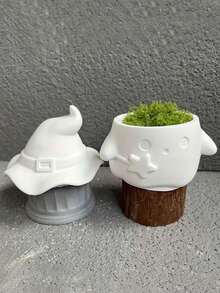 用于铸造的硅树脂模具、带有女巫帽设计的 3D 幽灵储物盒、用于万圣节装饰的 DIY 水晶环氧树脂烛台罐模具、不对称形状工艺品 - mold - 查看 2