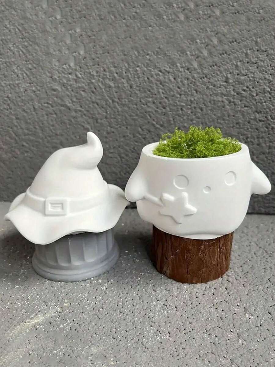 用于铸造的硅树脂模具、带有女巫帽设计的 3D 幽灵储物盒、用于万圣节装饰的 DIY 水晶环氧树脂烛台罐模具、不对称形状工艺品