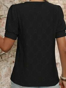 Women Summer Basic T-Shirt Casual Cutout Eyelets Short Sleeves Tops For Streetwear Aesthetic Grunge Clothes - Black - View 2