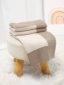 1pc Baby Knitted Patchwork Blanket, Infant Swaddle Wrap, Toddler Thick Quilt - Camel - View 3