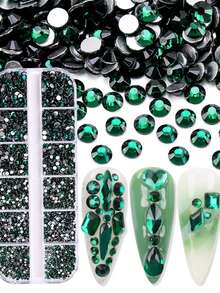 1盒12格3D美甲水钻套装，美甲宝石，水晶透明平底水钻，带收纳盒，6种尺寸（1.5-3.9毫米），适用于美甲工艺和美甲用品 - 彩色 - 查看 14