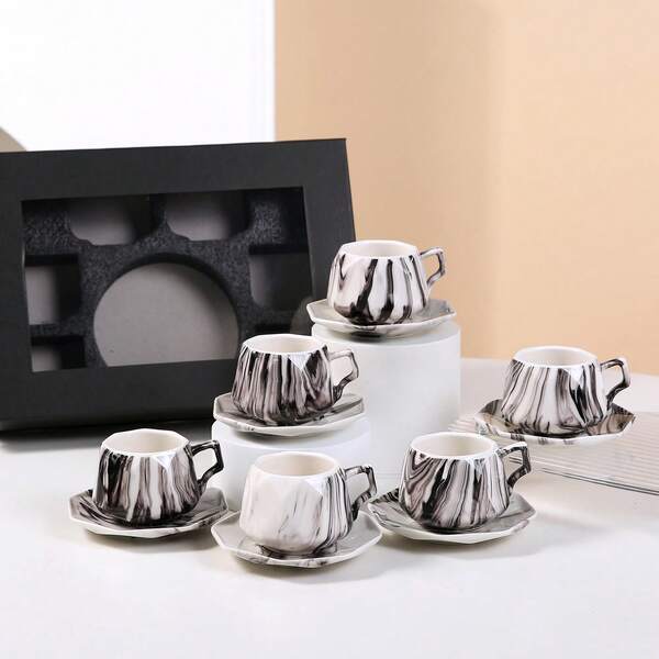 Tazza da caffè espresso e piattino in ceramica da 90ml/3,16 once, adatta per caffè turco ed espresso, ideale per colazione e tè pomeridiano