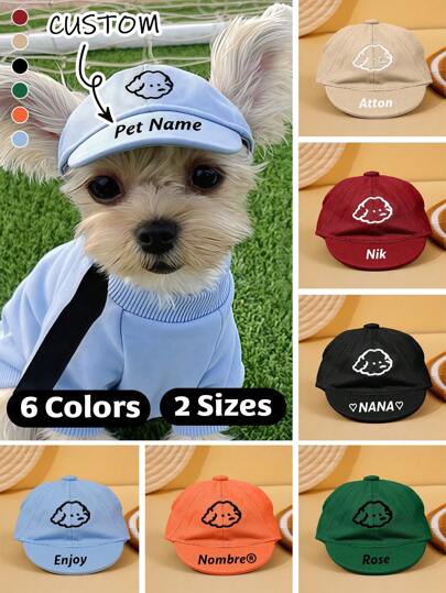 Customizable Name Pet Sun Hat, Adjustable Dog Sunhat With Cartoon Dog Embroidery Pattern - Suitable For Small Cats And Dogs, Outdoor UV Protection Waterproof, Multiple Colors Available Ornamental,Engraved Stylish,Fashion,Colorful,Vintage,Cute,Contracted,Cuties Custom,Unique,Customized,Personalized Pet For Anniversaries,For Birthdays