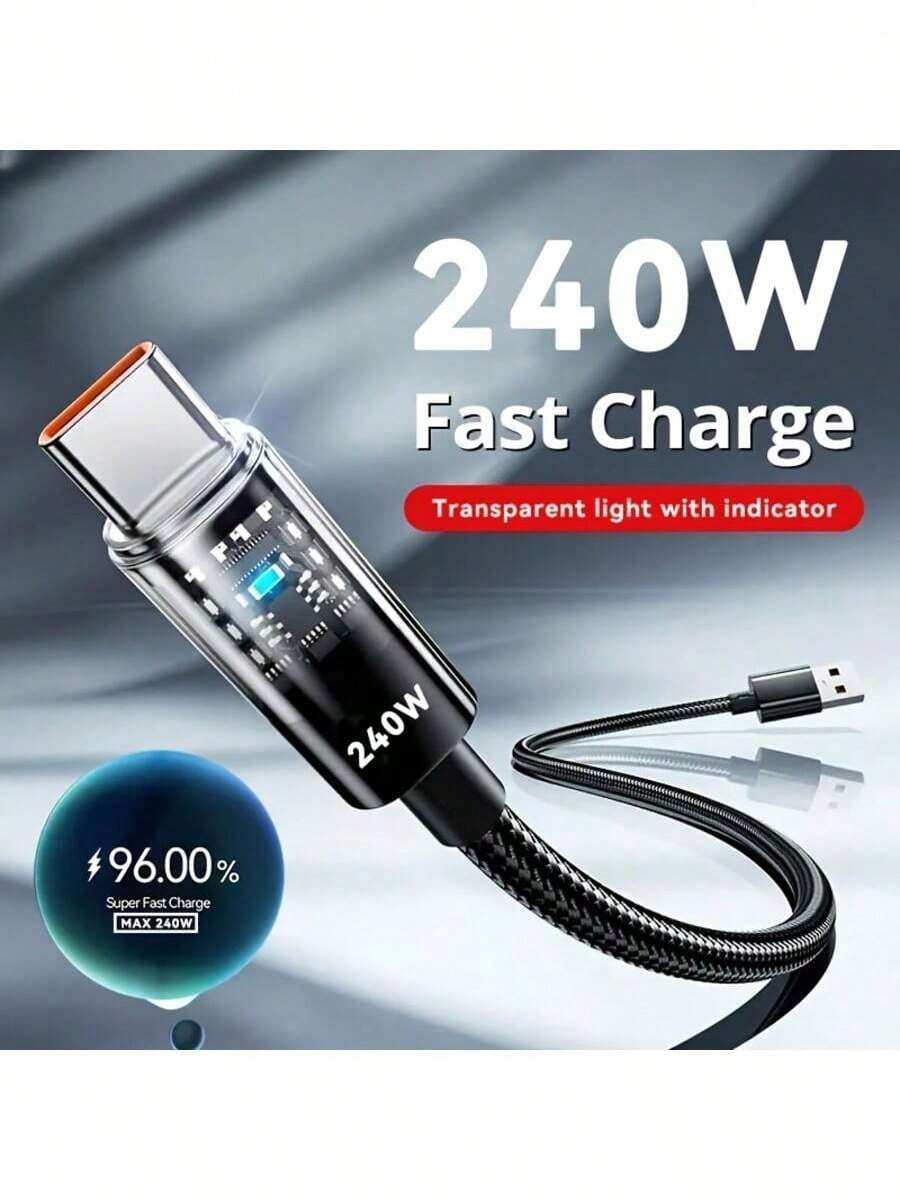 透明 LED 显示屏,超快速充电数据线兼容所有 Type-C 手机,快速充电和透明外壳设计,USB C 充电器数据线,车载 Carplay 数据线,尼龙编织快速充电同步线兼容 16/15 Pro Max、Galaxy S10 S9 S8 Plus、Note 9 8、Pixel 2 XL(黑色) - 彩色 - 查看 1