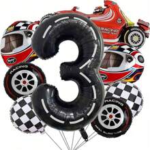 40-Inch Black And White Striped Racing Car Pattern, Tire, Grid Design, Number Balloon For Birthday Party Decor - Multicolor - View 11