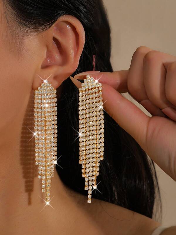 زوج من أقراط الكريستال المرصعة بالراين ستون والشرابات المزركشة بالبريق، مناسبة للزفاف والتخرج والحفلات والاستخدام اليومي