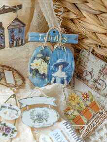 15 piezas/paquete Pegatinas con tema vintage de campo, pegatinas decorativas creativas y estéticas, materiales de manualidades para scrapbooking, regalos para fiestas, suministros escolares personalizados para scrapbooking