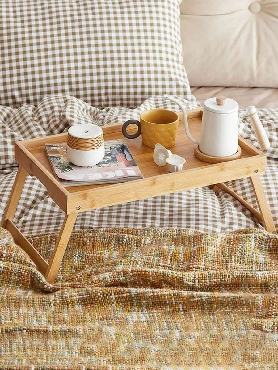 1pc Foldable Laptop Desk Tray, Suitable For Bed, Sofa, Outdoor Picnic, Eating Snacks And Working, Natural Material With Varied Texture, Detachable Accessories (Gifts For Father's Day, Mother's Day, Back To School)