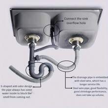 双槽厨房水槽排水系统，蔬菜清洗盆排水管，水槽排水管，塑料排水软管，适用于浴室和厨房水槽 - 彩色 - 查看 1