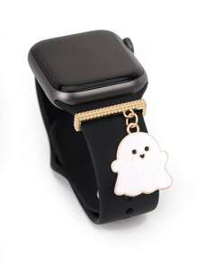 1 pieza Anillo de encanto de banda de reloj con diseño de pequeño fantasma blanco de dibujos animados, decoraciones de encantos de correa de reloj de Halloween lindas compatibles con accesorios de banda de - Unitalla - Ver 3