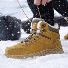 Winter Men Boots Warm Plush Boots For Men Outdoor High Top Hiking Sneakers Wear-Resistant Men's Casual Shoes Male Mountain Working Ankle Snow Boots Plus Sizes 39-48 - Brown - View 5