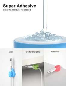 10-Piece Cable Clips - Fun Cord Holder, Silicone Thumb Wall Hooks | For Desk, Wall, Car, Nightstand | Organizes Phone USB Cables, Key Hanger | Random Colors For Office, Dorm And Home Use Cable Organizer Charger Accessories