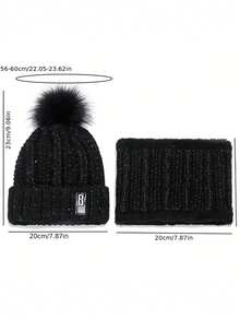 Set de 2 piezas de gorro de boina de invierno para mujer y bufanda con forro polar y pompón - Transpirable, elástico, cierre con cremallera, lavar a mano, ideal para Navidad y otoño