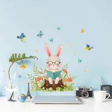 Cartoon Rabbit With Glasses Reading Book Wall Sticker, Decor For Children's Room, Nursery, Bedroom, Living Room, Study - Multicolor - View 3