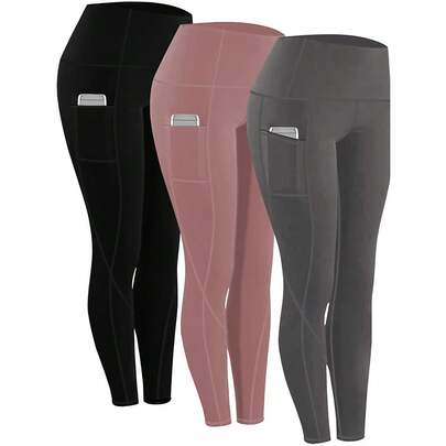 大码女式三件套瑜伽裤，紧身瑜伽打底裤，压缩紧身跑步裤，高腰收腰紧身裤 春季款