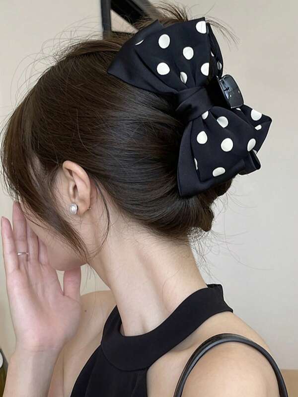 1 Stück elegante Polka Punkt doppelseitige Haarschleife, vielseitiges Haaraccessoire für den täglichen Gebrauch, Outdoor, Straße, Pendeln, Schule, Party, Gesichts-/Haarpflege, Make-up, modischer Haarschmuck für Damen Haarclips, Damen Haarklammern, lässige Haarspangen