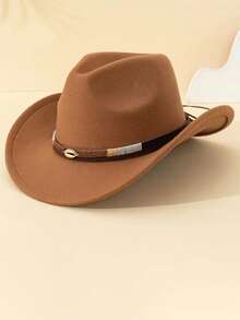 Ce chapeau de cowboy occidental unisexe en polyester a un style rétro et une décoration. Il convient pour le port décontracté, les fêtes de cowboy occidental et les chapeaux de cowboy. - Chapeau de cowboy à ruban - Voir 10
