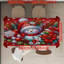 1pc Polyester Christmas Snowman & Floral Tablecloth, Holiday Party Dining Table Cloth, Festive Red Background Cloth For Outdoor Party, Picnic, Dinner, Ideal For Home And Restaurant Decor