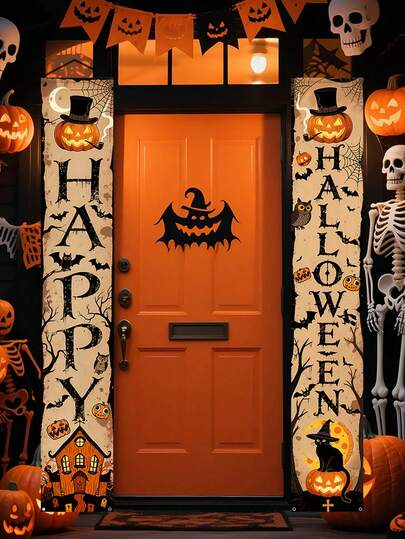 1 套万圣节装饰横幅，万圣节快乐门廊悬挂横幅旗帜，万圣节主题派对装饰悬挂旗帜，万圣节礼物，室内外装饰，非常适合门廊、庭院、车库和家居装饰