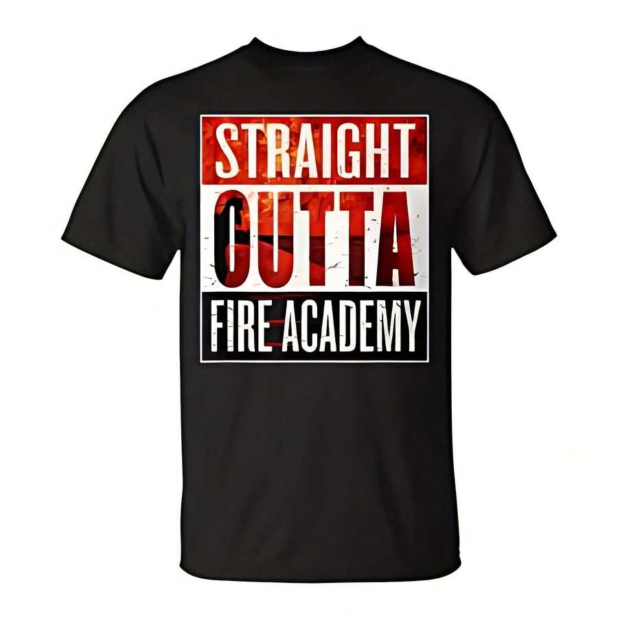 Straight Outta Fire Ademy T Firefighter Graduation T-Shirt Pm 220G Cotton T-Shirt For And Wo – H93 - 黑色2 - 查看 1