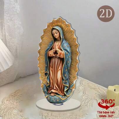 1 Pieza/2 Piezas, Decoración giratoria de acrílico de la Virgen María, con base, aureola dorada y manto azul, perfecta para el hogar, oficina, cafetería, decoración de habitaciones, regalo adecuado para todas las estaciones, tema religioso, decoración navideña, 2D