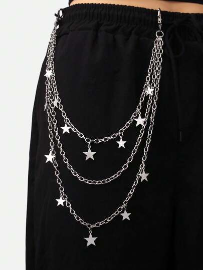 时尚五角星吊坠链，男女通用朋克摇滚牛仔裤腰链