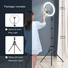 AXNEN 10-calowa lampa pierścieniowa do selfie z opcjonalnym statywem, lampa wypełniająca do fotografii, lampa pierścieniowa LED do nagrywania wideo, transmisja na żywo, odpowiednia do fotografii, nagrywania wideo, transmisji na żywo, spotkań Zoom, ze stojakiem, lampa do selfie