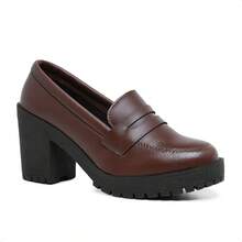 Myrol Outlet Women's White Oxford Moccasin Medium Heel Comfortable Classic Work - 鏽棕色 - 查看 3