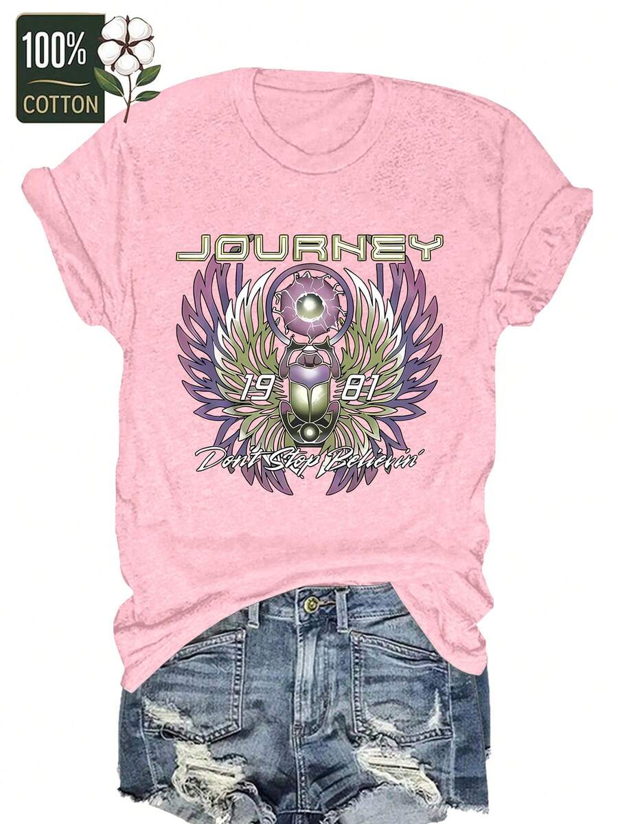 100% Cotton T-Shirt Women's Casual Short Sleeve Round Neck T-Shirt - 粉色 - 查看 1