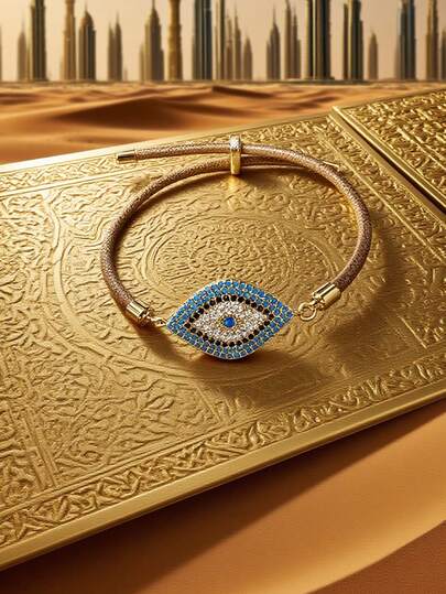 1 件 18K 镀金铜锆石几何眼形装饰手链